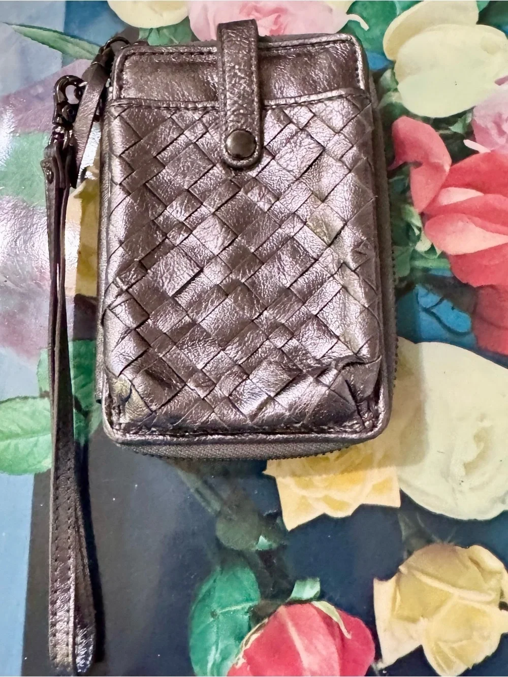 Elliott Lucca Metallic Silver Woven Zip Phone Wallet